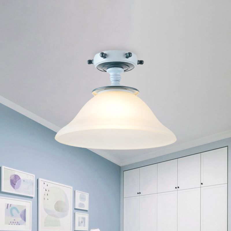 Bell Opal Glass Semi Flush Mediterranean 1-Bulb Blue Flush Mount Softeil Aipide per soggiorno