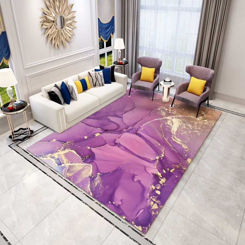 Purple Modern Rug Polyester Abstract Pattern Rug Stain Resistant Rug for Living Room