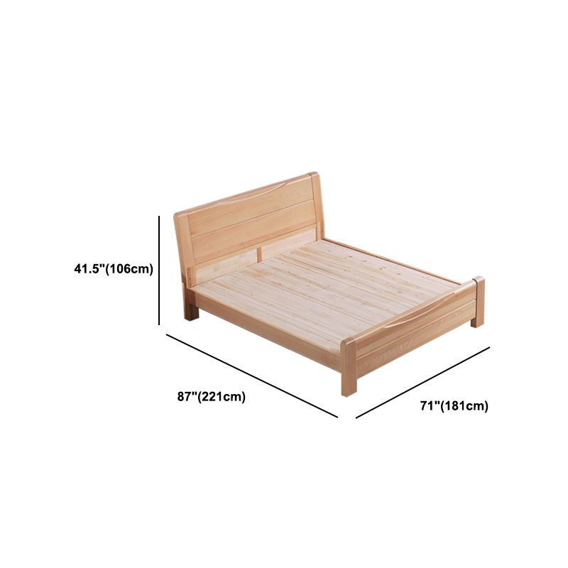 Traditional Style Bed Frame Beech Solid Color Bed with Headboard