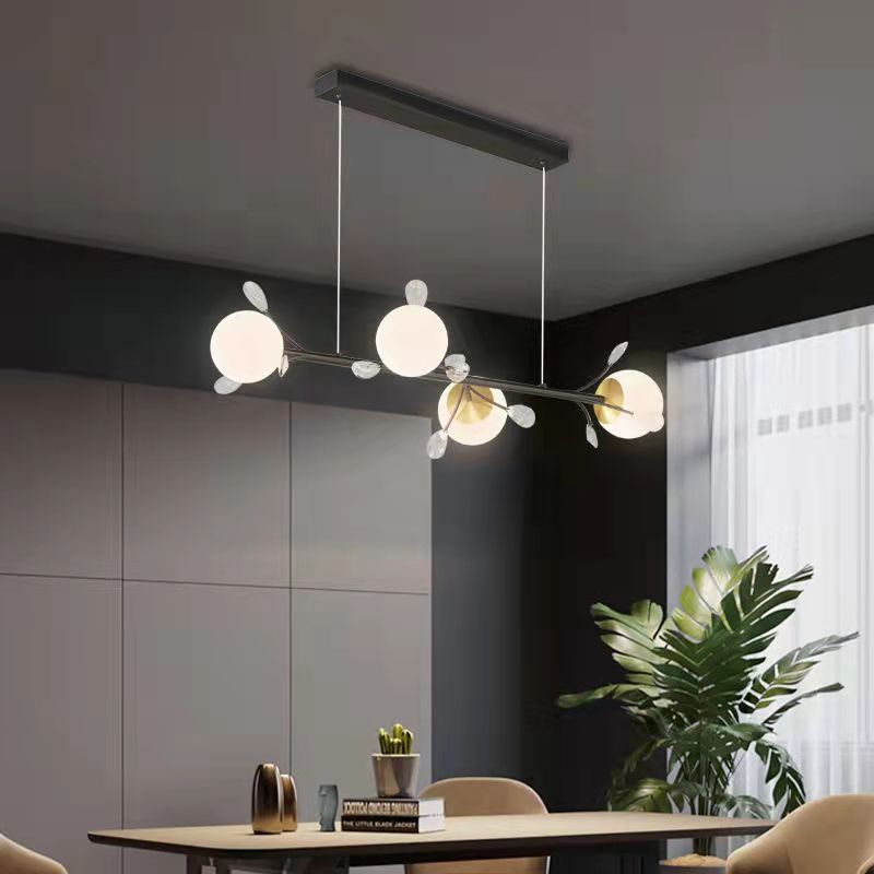 Modern Spherical Island Light Fixture White Glass 4 Heads Dining Room Pendant Light