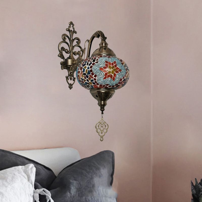 1 ampoule Verre en vitrail éclairage marocain jaune / orange / sphère verte salon