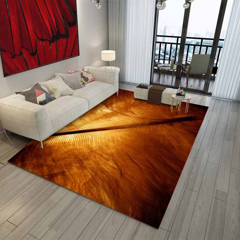 Green Modern Area Carpet Feather Pattern Polyester Area Rug Stain Resistant Rug for Home Decor