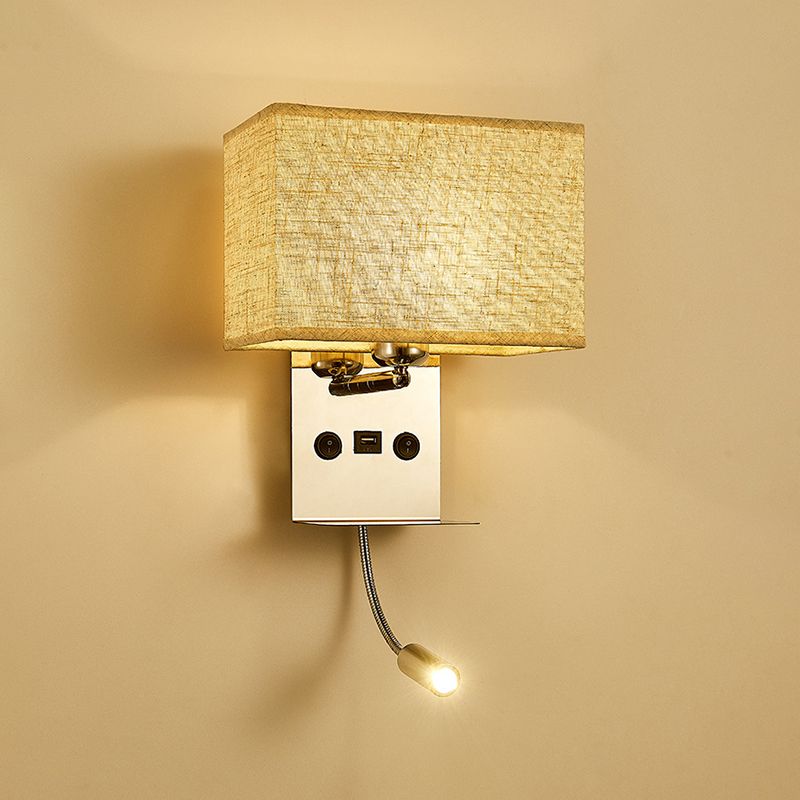 Modern Wall Sconce Metal Rectangle Shape Wall Light with Fabric Shade for Study