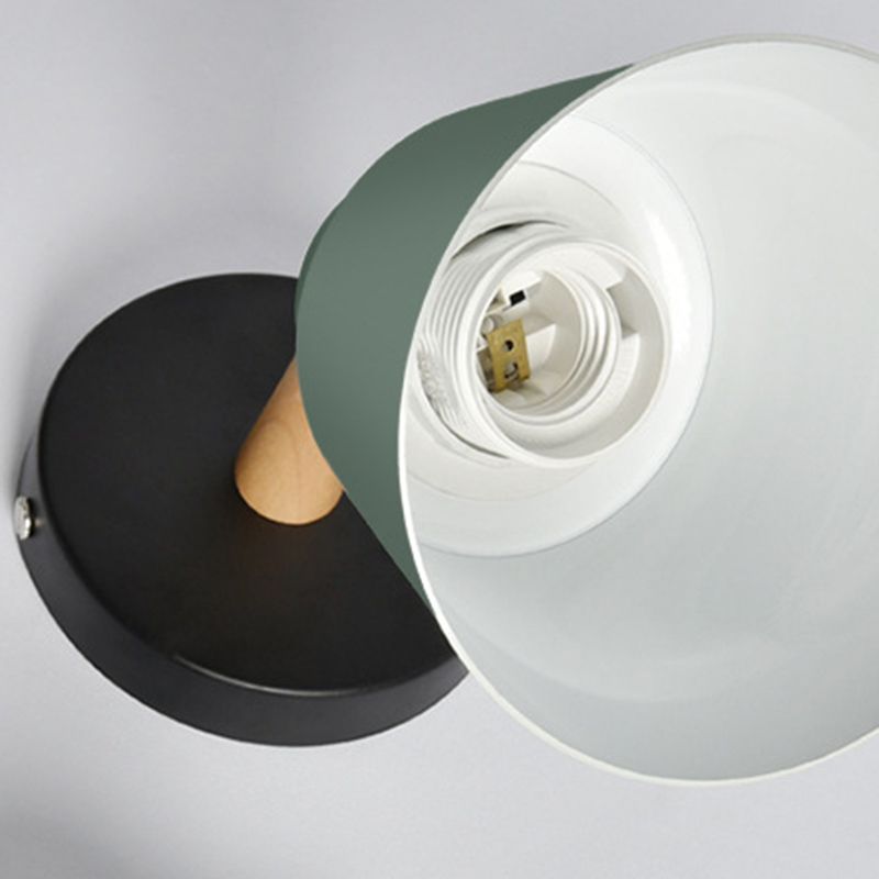 Modern Creative Macaron Wall Sconce Wooden Geometric Wall Lamp with Wrought Iron Shade