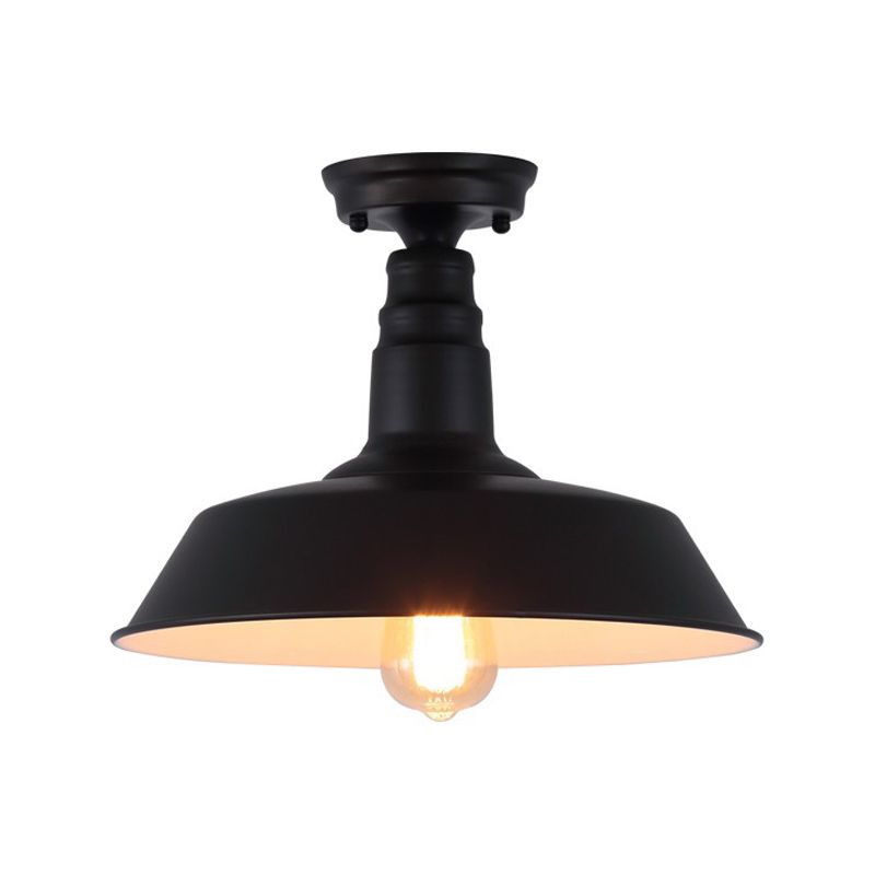 Black Shaded Semi Flush Light Fixture Industrial Metal Aisle Ceiling Light