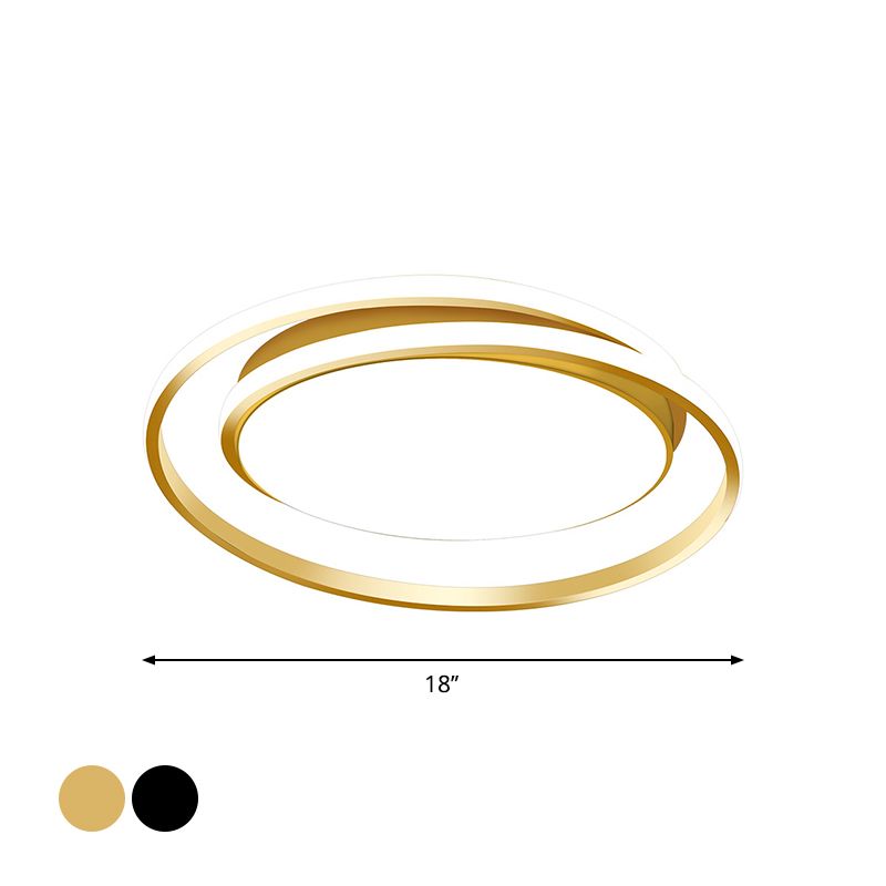 Éclairage de plafond moderniste en acrylique à LED circulaire noir/or en lumière chaude/blanche, largeur de 18"/21,5"