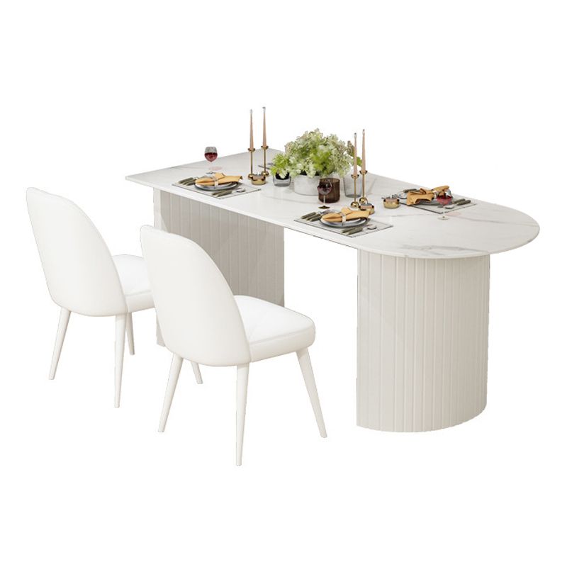 Modern White Top Oval Dinette Table White Base Dining Table for Living Room