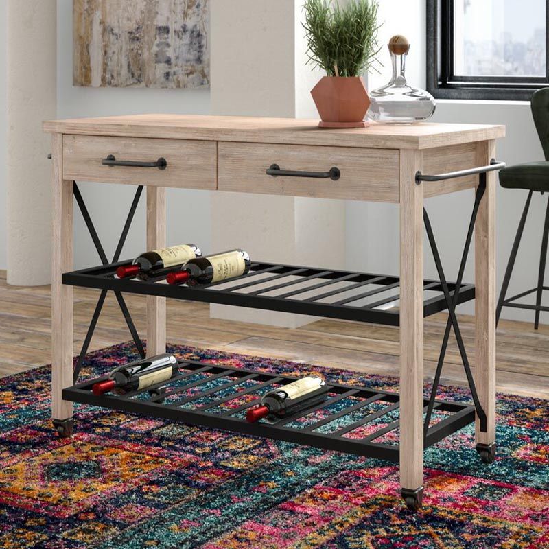 Contemporary Rolling Kitchen Cart Wood Rectangular Kitchen Island Cart with Towel Rack