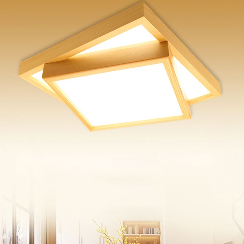 Wood Square Flush-Mount Light Fixture Nordic LED Acrylic Ceiling Light for Dining Room