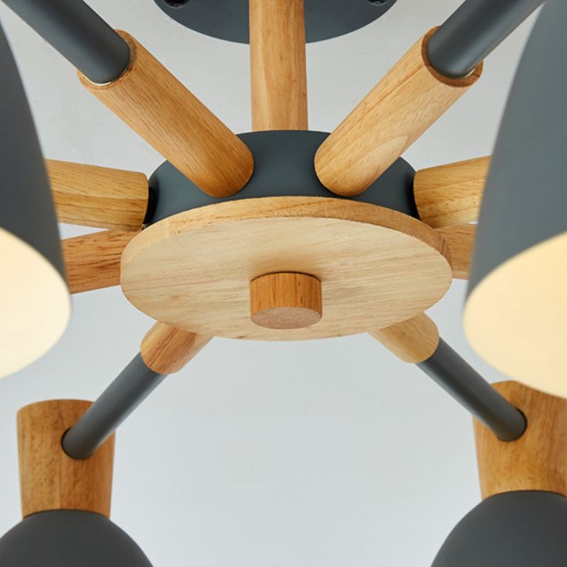 Nordic Style Chandelier Bell Shade Wooden Ceiling Light Fixture for Living Room