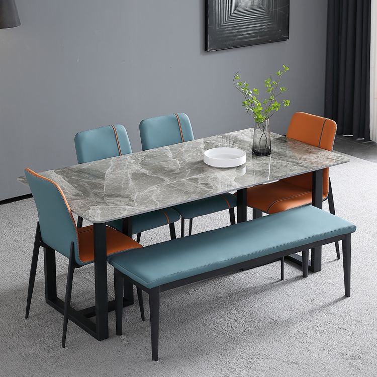 Industrial Grey Table for Restaurant Rectangle Dining Table with Double Pedestal