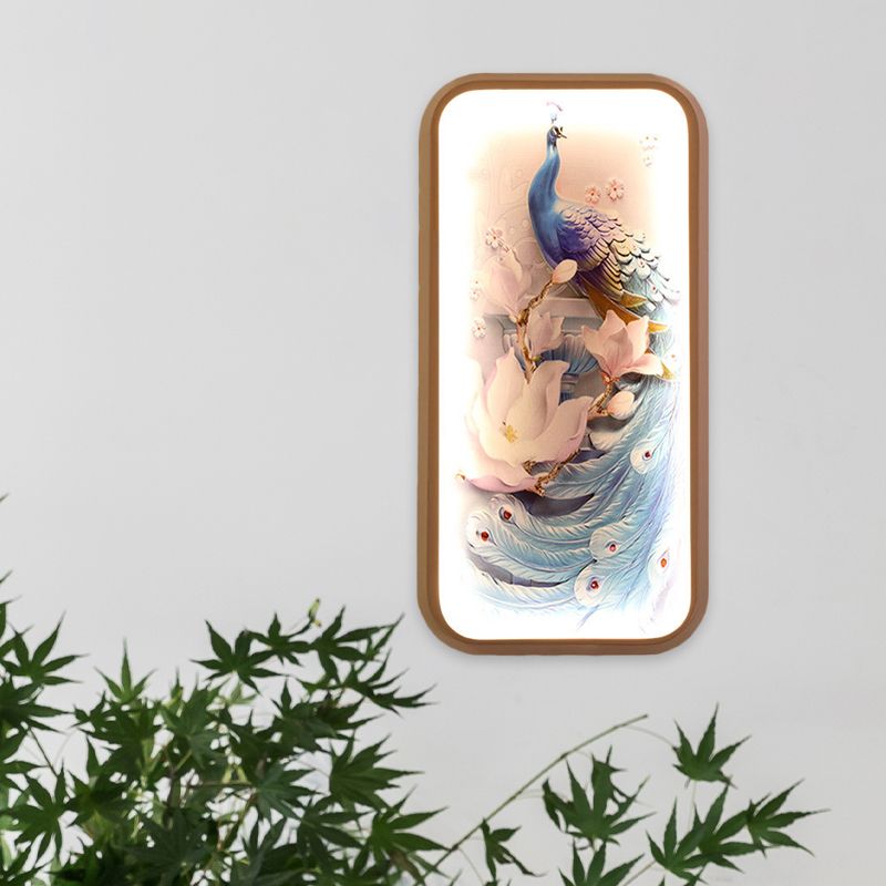 Idée d'éclairage mural à motifs de paon rectangle