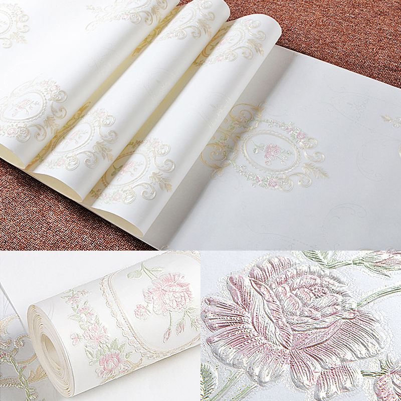 Pastel Color Peony Wallpaper Moisture Resistant Wall Covering for Bedroom, Unpasted