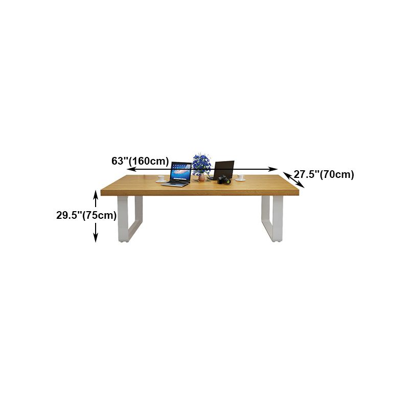 Mesa de comedor de rectángulo industrial de metal pino mesa de madera maciza con base de trineo