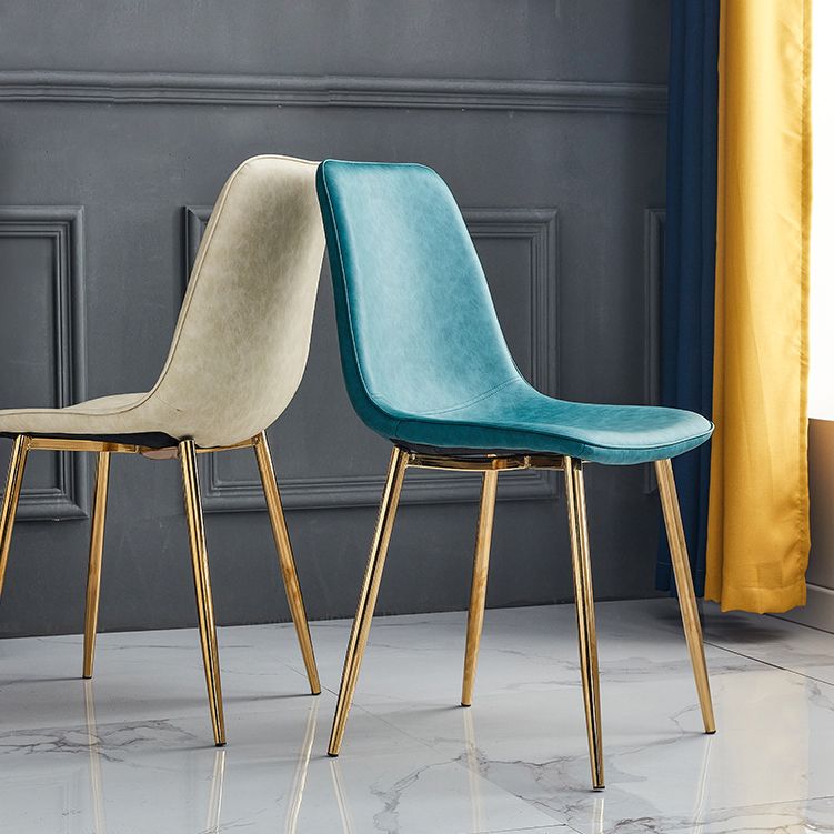 Macaron color Scandinavian Dining room Chair Leather Solid Back Side Chair