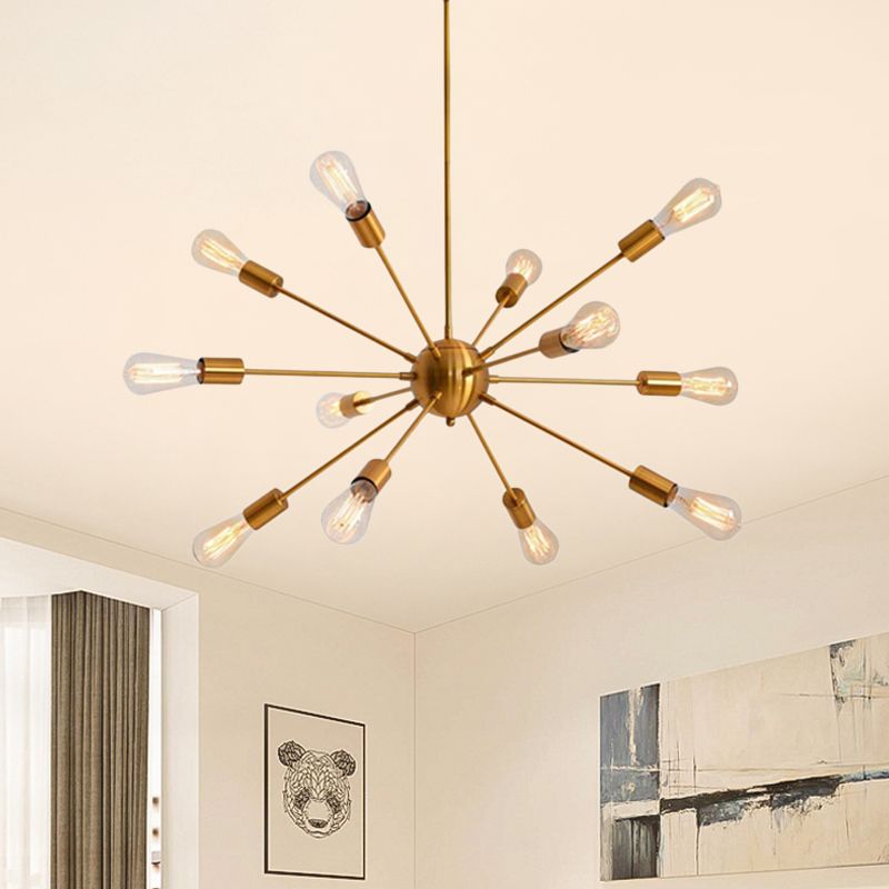 Lámpara metálica de araña de bombilla industrial desnuda con diseño de ráfaga de sol
