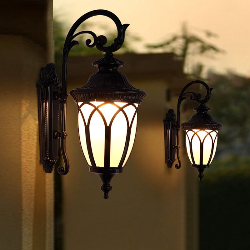 Pavilion Courtyard Wall Lighting Fixture Farmhouse Cream Glass 1-Light Black/Bronze Sconce