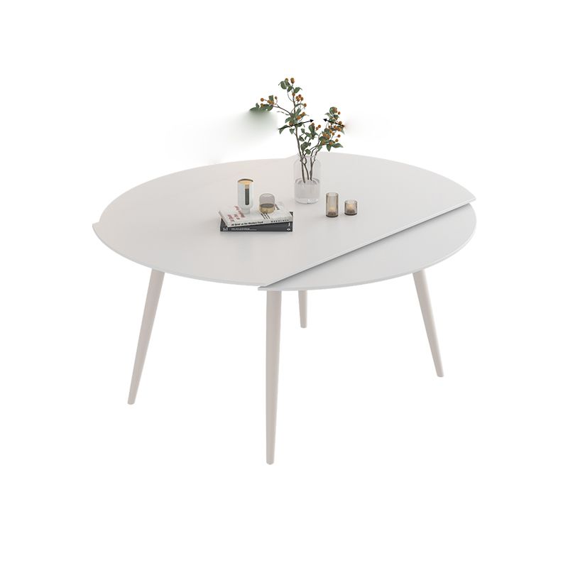 Modern Round Stone Dining Table Extendable for Small Spaces in White