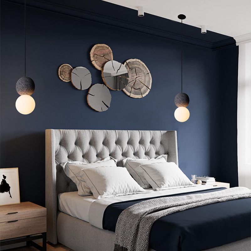 Moderne artistieke indoor hanger lichte cementbolhangenlamp met witte glazen schaduw