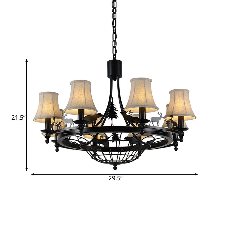 Metal Black Hanging Chandelier Bell 8 Bulb Luz de suspensión tradicional con sombra de tela de cono