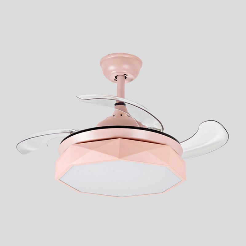 Ventilador de colgante geométrico de macarrón Lámpara acrílica de acrílico Lámpara de semi rascilla de dormitorio