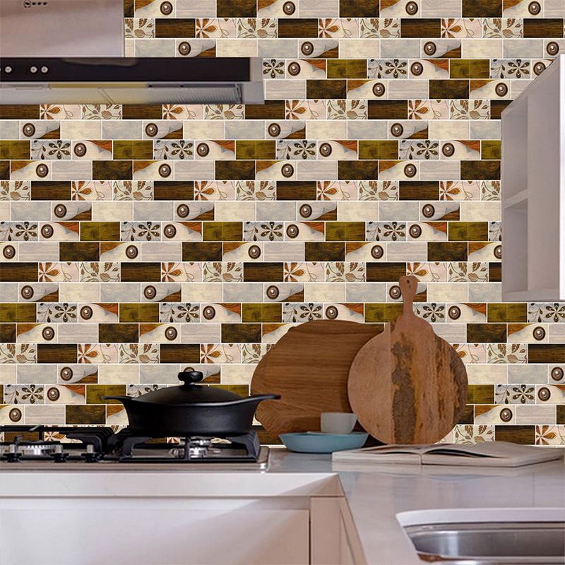 Brown Floral Print Brick Wallpapers Peel and Stick Retro Bathroom Wall Decoration