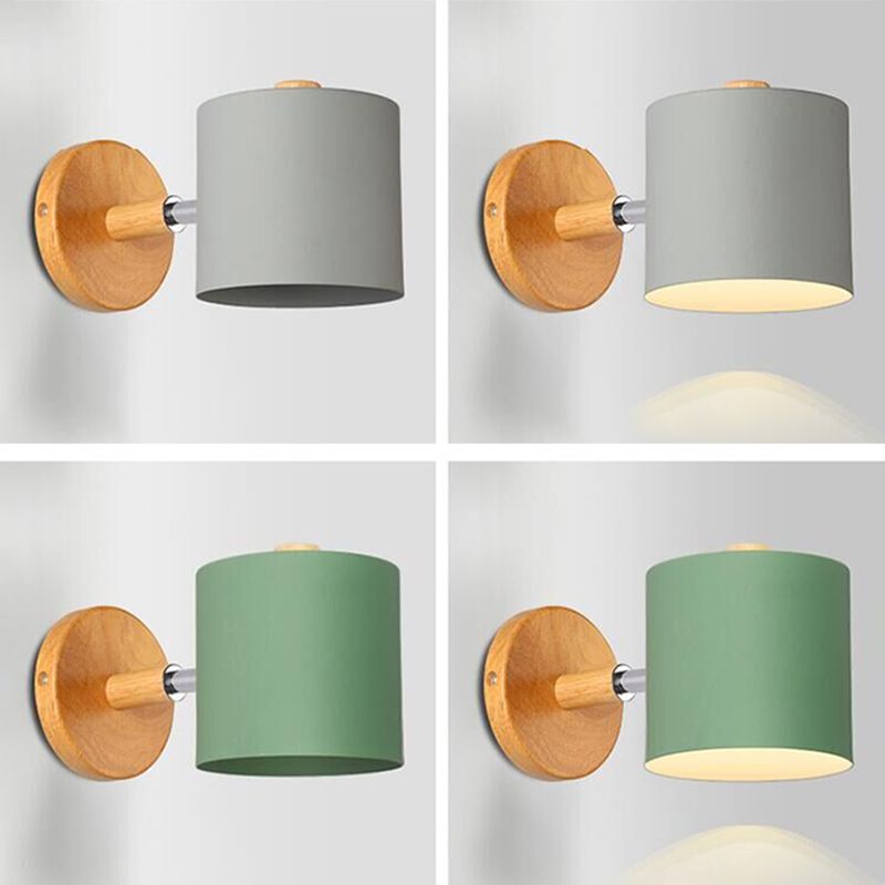 Nordic Style Solid Wood Wall Lamp 3-Colors Optional Macaroon Sconce Lights for Bedroom Living Room