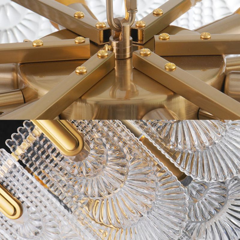Lámpara de vidrio de vidrio de textura transparente festoneada Luz de lámpara de comedor clásico en latón