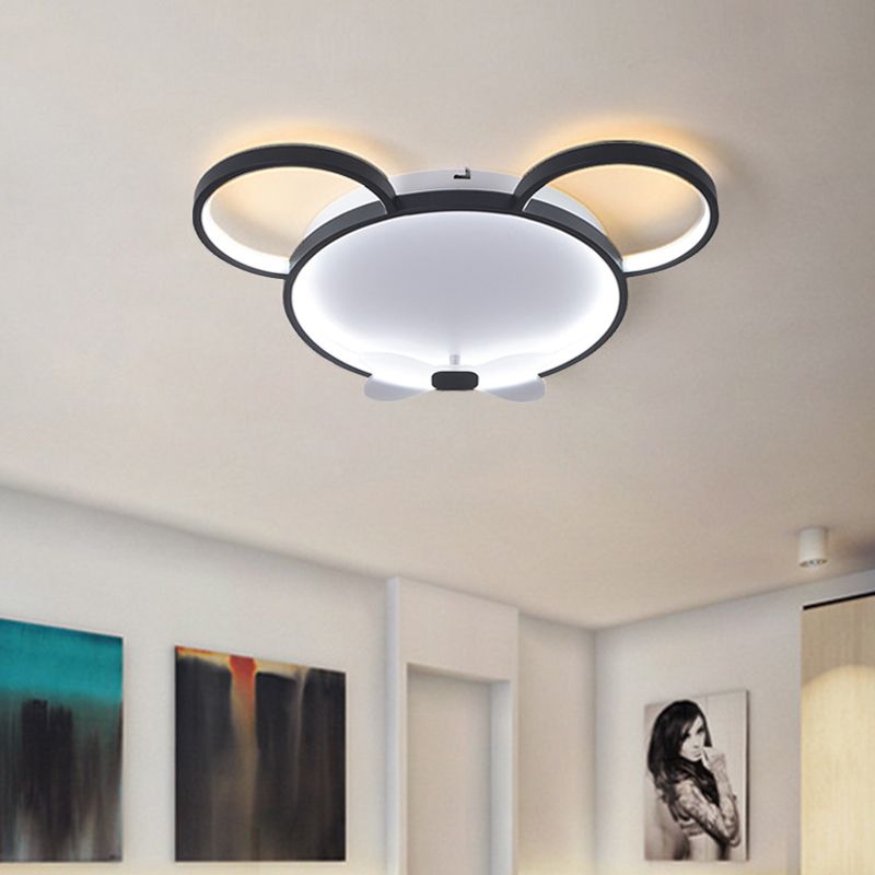 LED Bedroom Flush Mount Fixture Creative Black Flushmount with Mouse Acrylic Shade in White/Warm Light