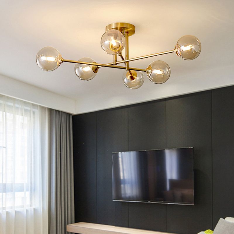 Modern Style Sputnik Shape Flush Mount Metal Ceiling Light in Gold for Living Room