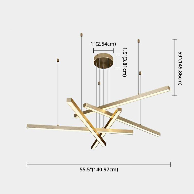 Gold LED Linear Pendant Light in Modern Singularity Aluminium Adjustable Hanging Lamp for Living Room