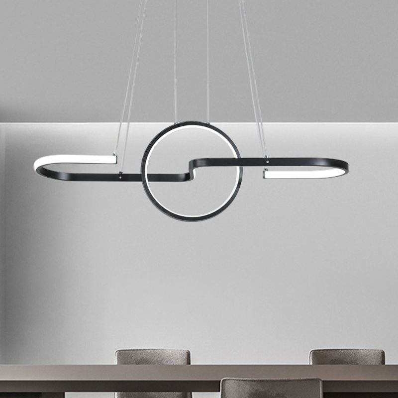 Geometric Dining Room Island Light Metal LED Modernist Hanging Lamp Kit in Black/Gold, Warm/White Light