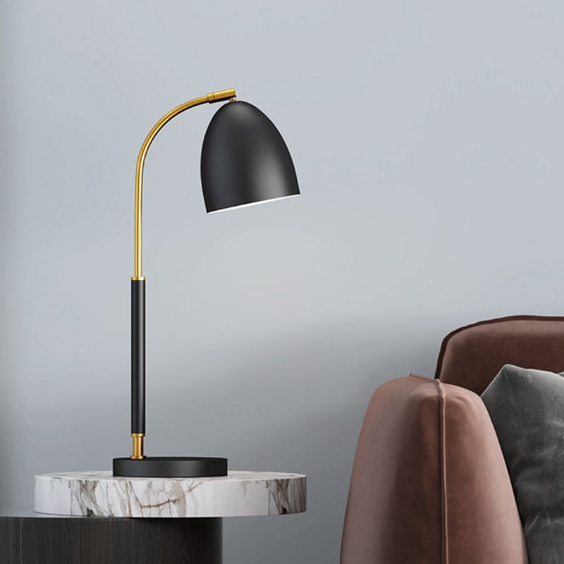 Dome Shaped Table Lamp Simplicity Metallic 1-Bulb Black Nightstand Lighting with Curved Arm