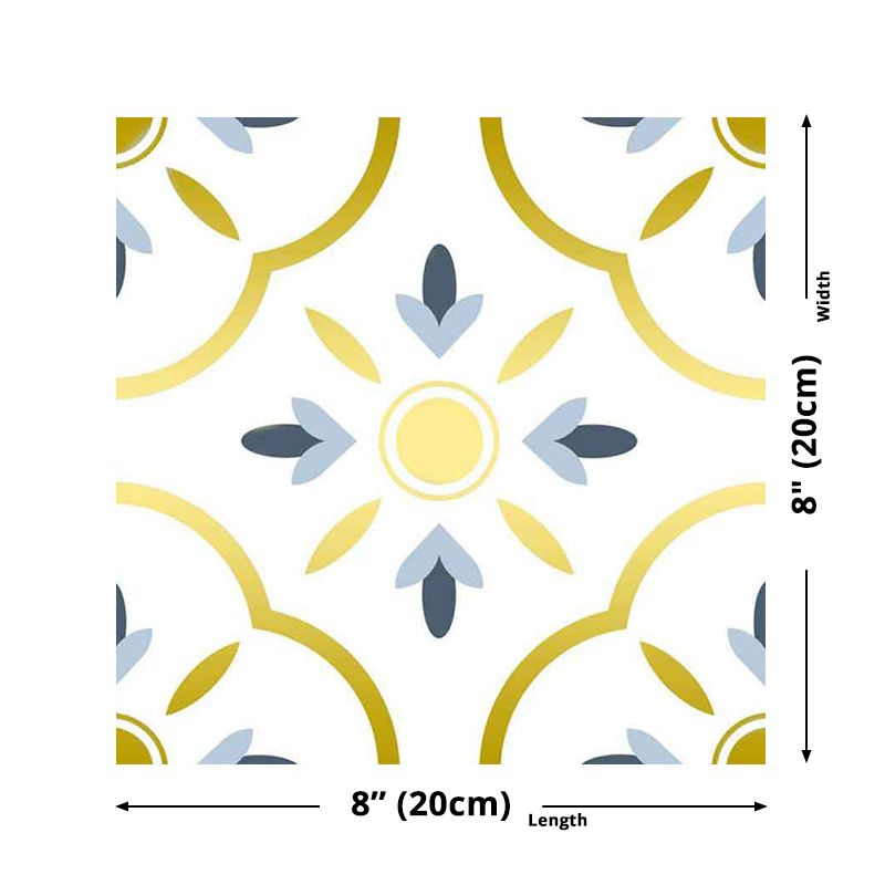 Bohemian Quatrefoil Adhesive Wallpapers Yellow Kitchen Wall Covering on White, 8' x 8"