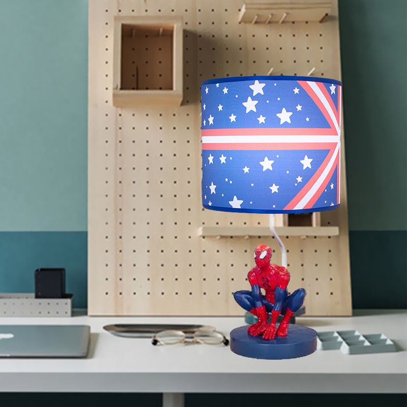 Lampada da comodino a tamburo in tessuto per bambini, 1 lampadina, illuminazione da comodino in blu con motivo a stella per la scuola materna