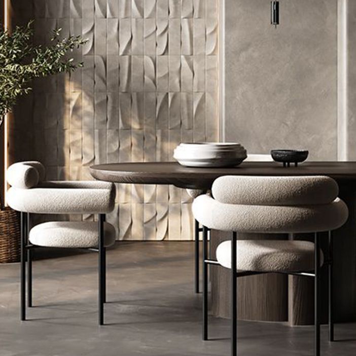 Nordic Style Upholstered Open Arm Dining Chair in Matte Finish
