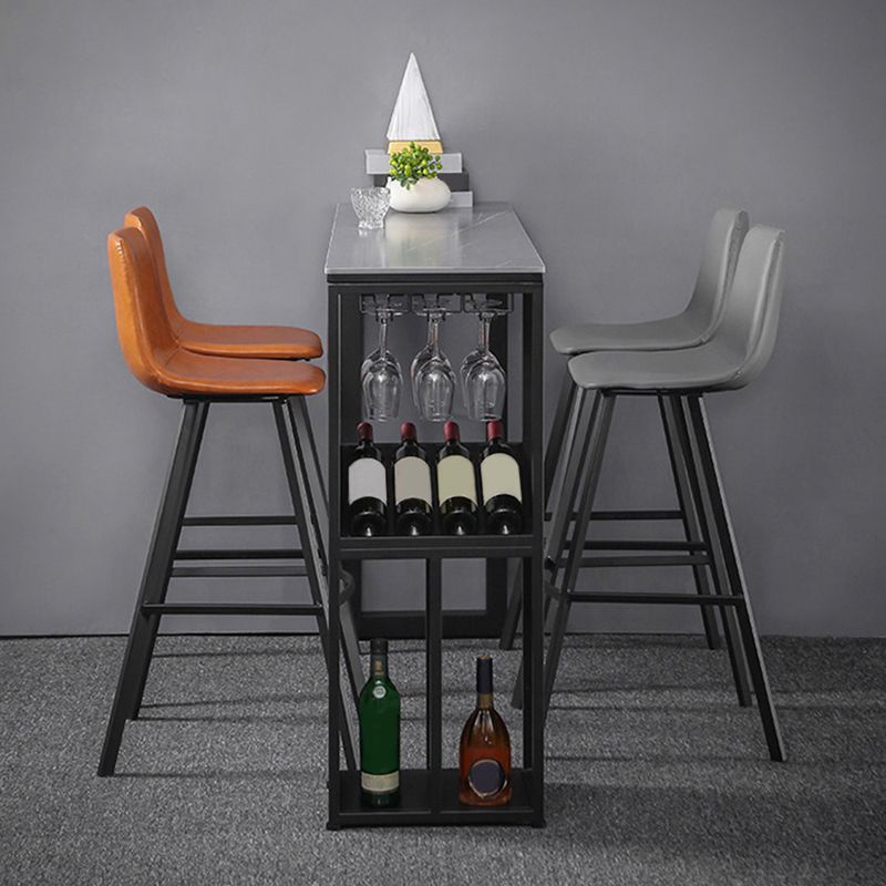 Modern Rectangle Bar Table Set 1/3 Pcs Stone Top Bar Table and Upholstered Stools