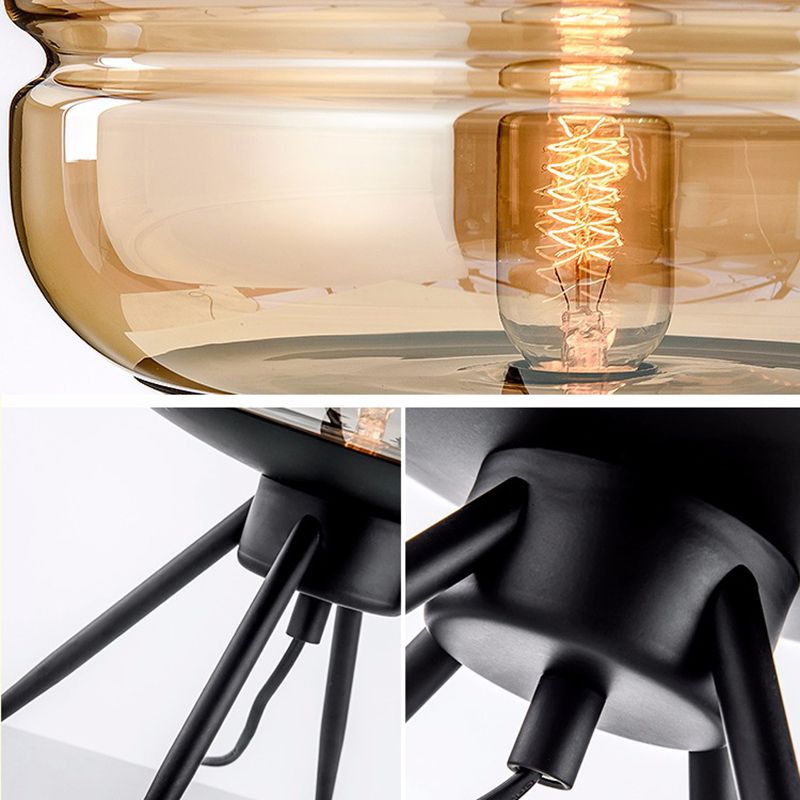 Black Drum Indoor Table Lamp in Modern Creative Style Wrought Iron Table Light with Glass Shade