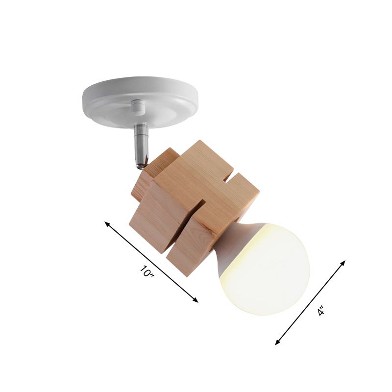 Metal Bare Bulb Semi Flush Ceiling Light Modern 1 Light White Finish Flushmount with Wood Top