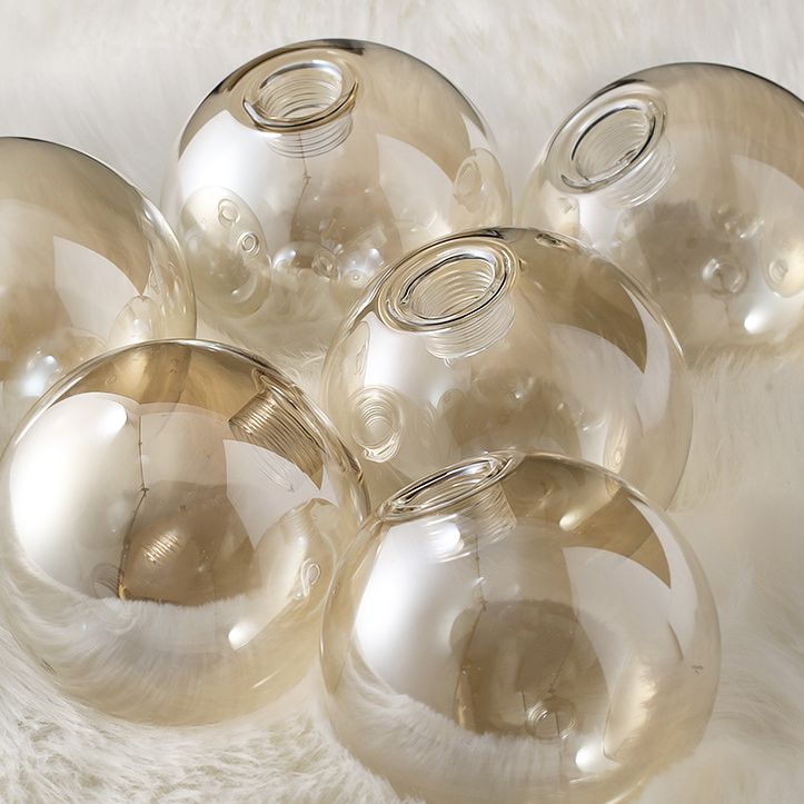 Mid-Century Modern Gold Metal Island Pendant Lighting Spherical Amber Glass Island Ceiling Light for Dining Table