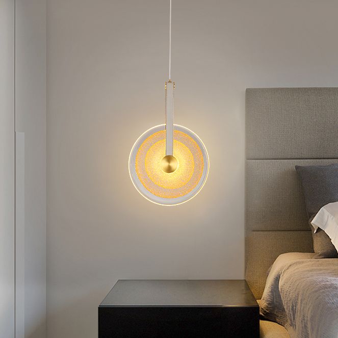 Messing schijf suspensie licht postmoderne getextureerde glazen led-droplamp met lederen band