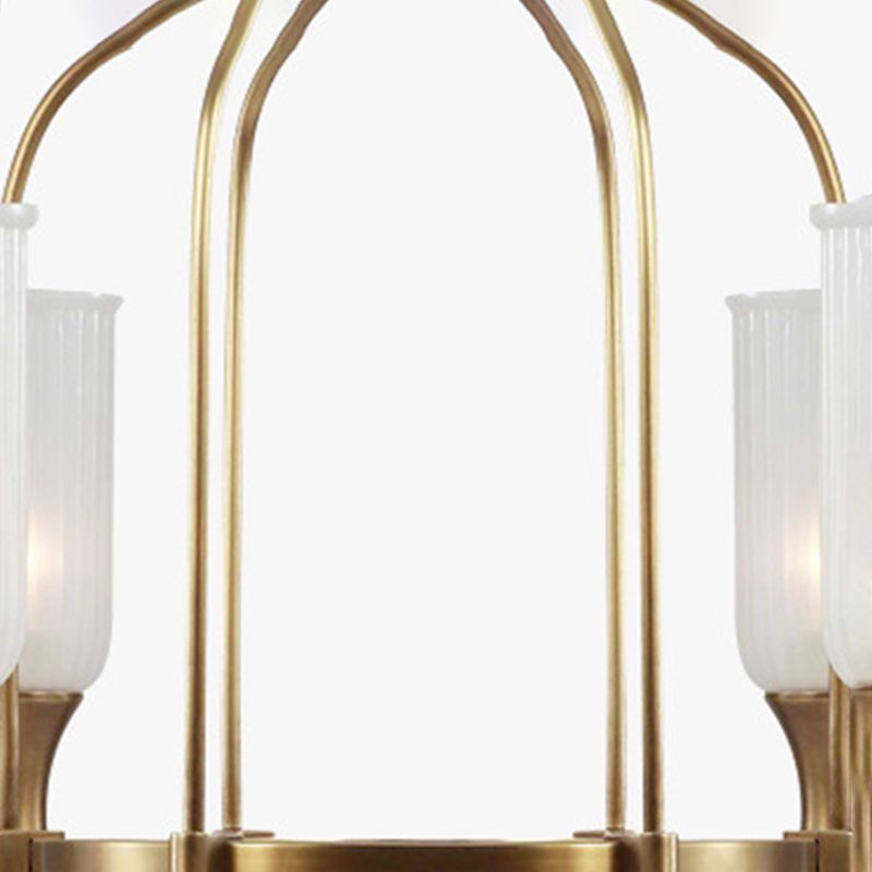 Cylinder Chandelier Light Fixture Traditional Opal Glass Pendant Lighting for Restaurant