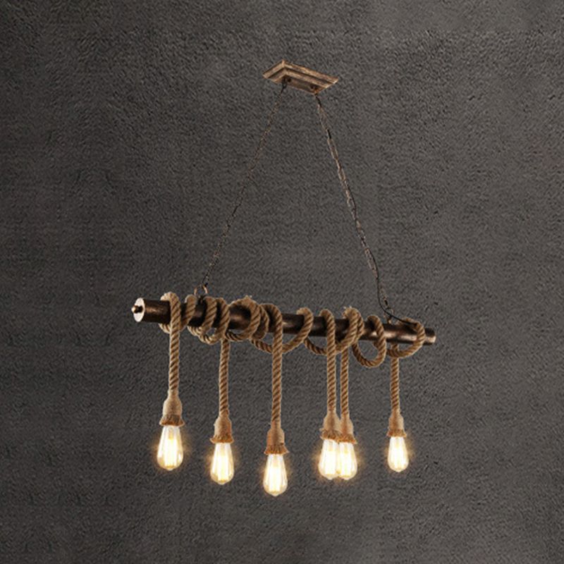 Hemp Rope Hanging Island Light Industrial Hanging Lighting Fixture for Dining Room