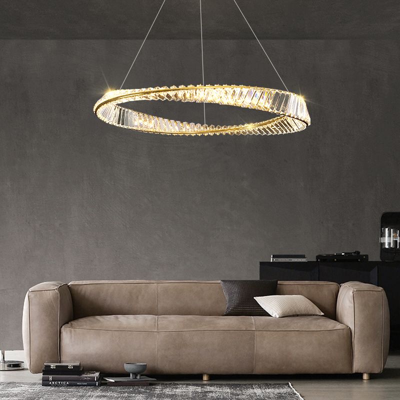 Twist Circular Carousel LED Pendant Lamp Modern Minimalist Prismatic Crystal Living Room Hanging Ceiling Light