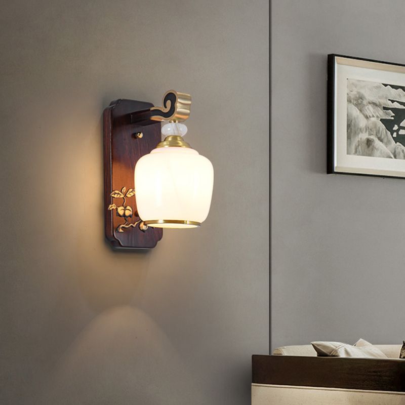 Glass Shade Wall Mounted Light Fixture Modernism Wooden Wall Mounted Sconce