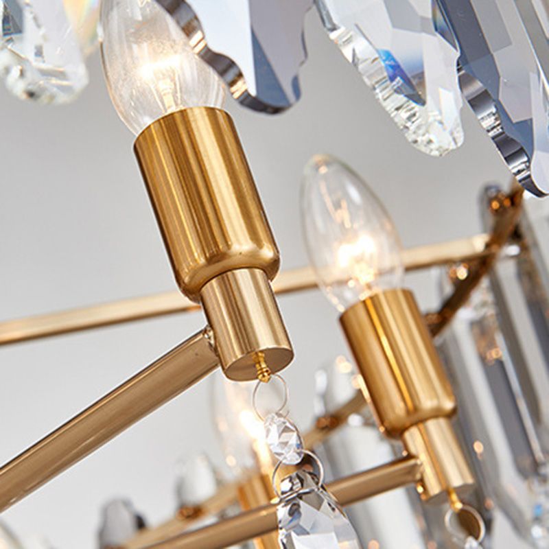Círculo de cristal Drop de lámpara colgante Postmoderna 8/10 cabezas Candelero de techo dorado