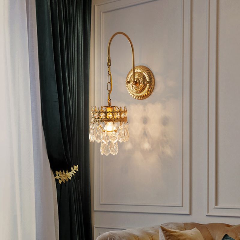 Crystal Hanging Wall Sconce in Modern Unique Style Wrought Iron Wall Lamp for Interior Spaces