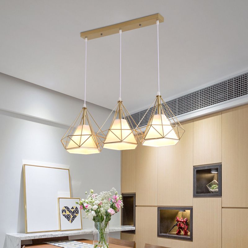 Diamond Pendant Lighting Modern Metal Diner Ceiling Hang Light with Conical Fabric Shade