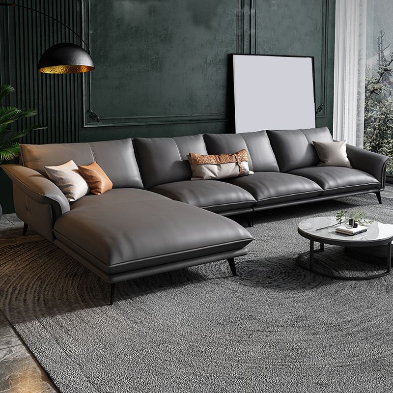 Leather Sponge Padded Seat with Pillow Back Sectional White/orange/green/grey Sofa