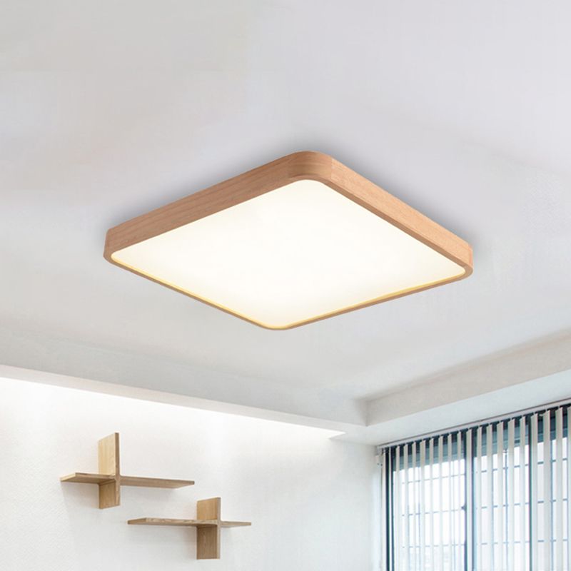 12"/16"/19.5" Wide Beige Square Flush Mount Lighting Modern Led Wood Flush Ceiling Lamp Fixture in White/Warm Light